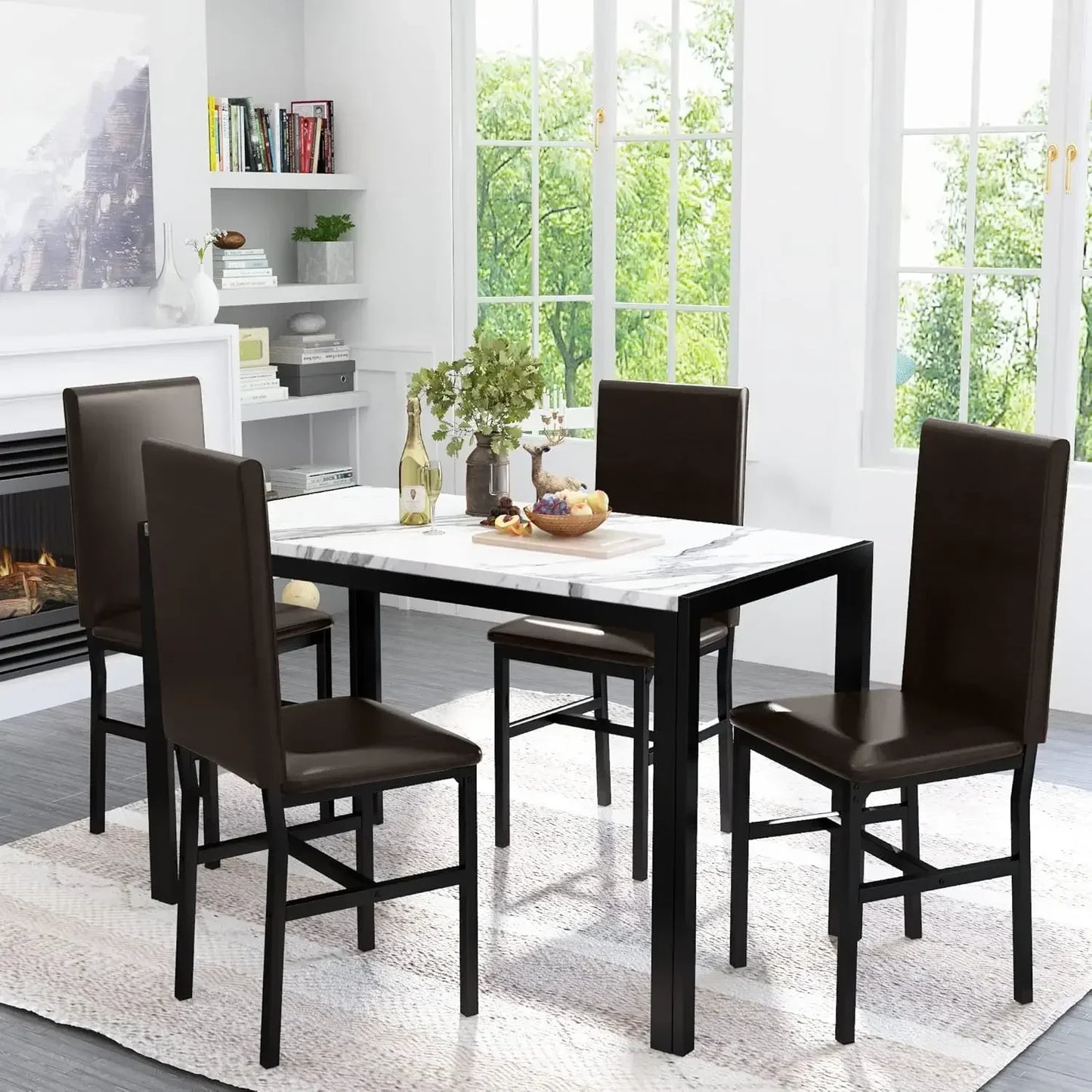 7 Piece Kitchen 6 Person, Tempered Glass Table and PU Leather Chairs Modern Dining Room Sets for Small Space,Dining Room Sets