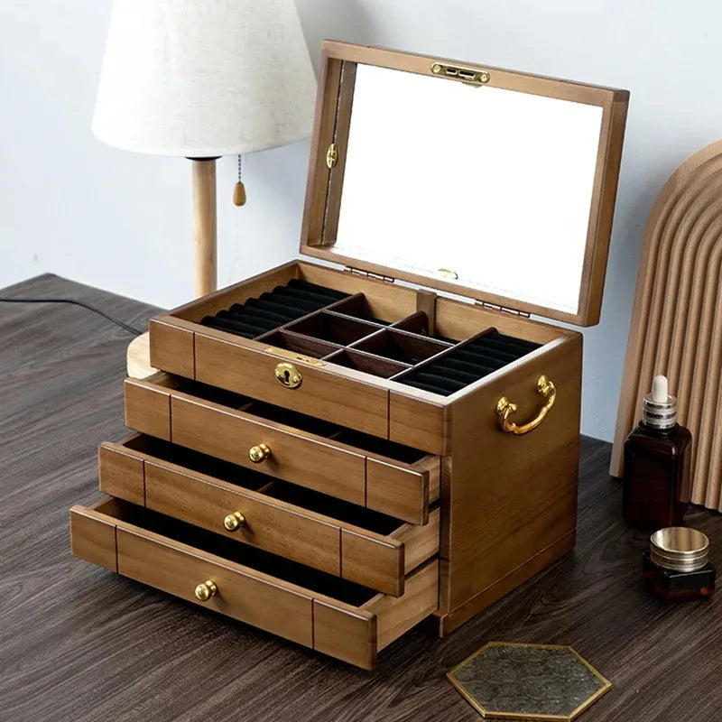 Wooden Jewelry Box Large Organizer Storage with Lock Luxury Jewelry Box Multi Functional Large Retro Packaging Gifs Supplies