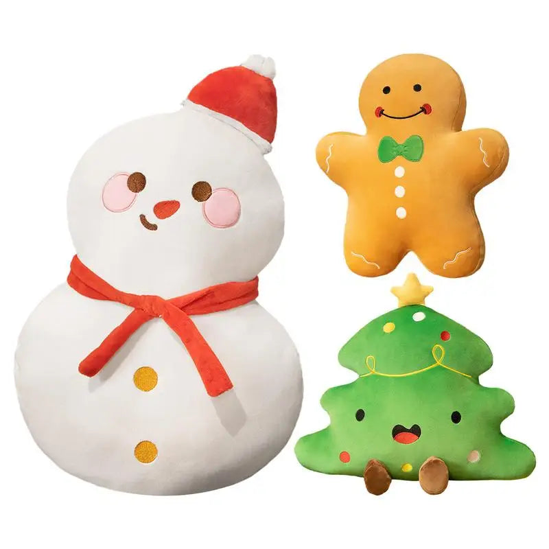 Decorative Gingerbread Man Plush Pillow Christmas Novelty Plush Pillow Snowman Decorative Sofa Cushion Outdoor Party Tree Pillow