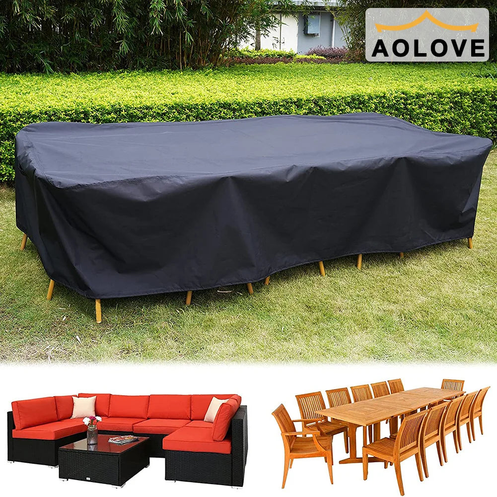 Patio Outdoor Furniture Covers Waterproof Rain Snow Dust WindProof Anti-UV Oxford Fabric Garden Sofa Chair Table Cover Black