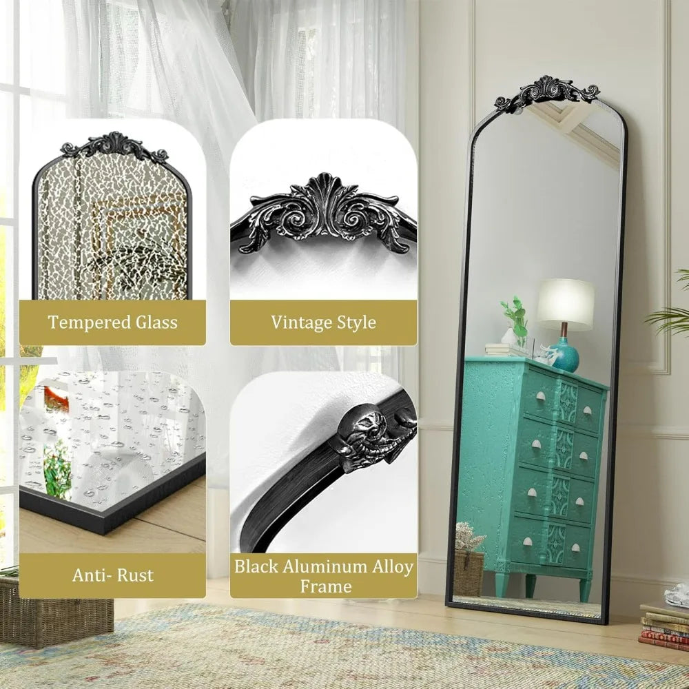 Black Arched Full Length Mirror 71x32 Mirrors Ornate Floor Mirror for Dressing Miroir Shatter-Proof and Anti-Rust Miror Led Home