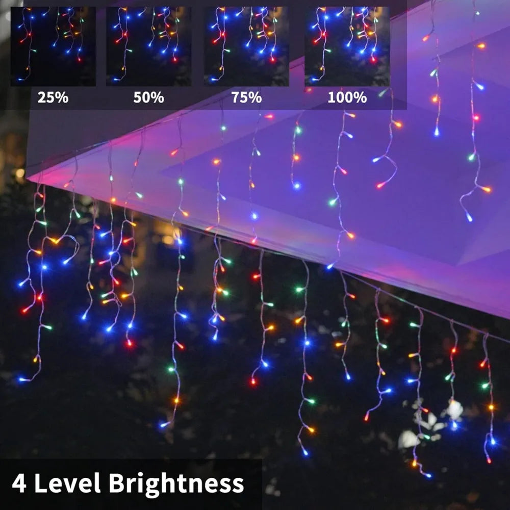 Christmas Icicle Lights Outdoor, 1008 LED 8 Modes with Remote Control, Curtain Fairy String Lights for Christmas Decorations