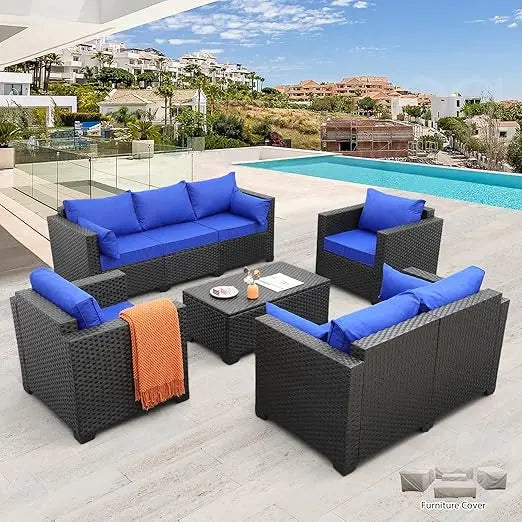 5-Piece Furniture Sofa Set, Outdoor Wicker Sectional Couch with Storage Table Non-Slip Cushions , Rattan Garden Furniture Sets