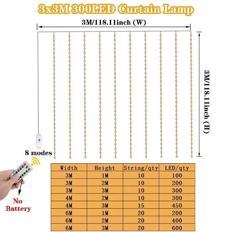 LED Garland Curtain String Lights USB Remote Control Fairy Festoon Light Christmas Decoration for Room Party Wedding New Year