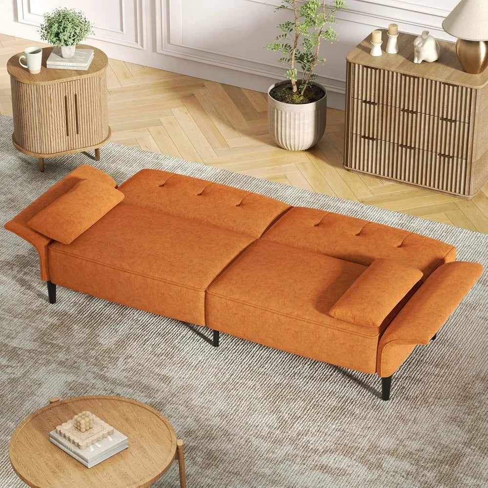 Sectionals Couch Sofa Furniture 89” Futon Sofa Bed Sofy Do Salon Velvet Fabric Comfy Futon Couch Bed With 2 Square Pillows Sofas