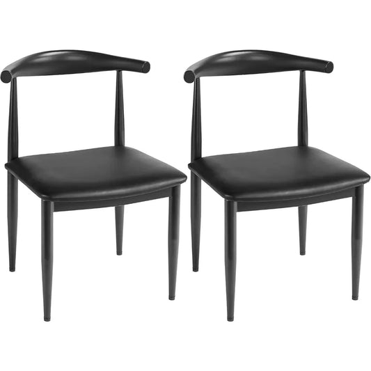 2pcs Dining Chairs Mid Century Armless with Backrest Fabric Leather Seat Metal Legs for Kitchen Living Room Chair