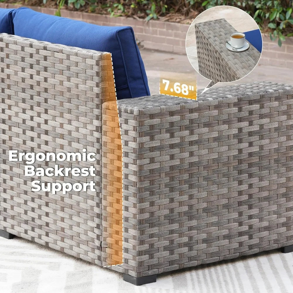 Patio Furniture Set , Couch with Comfy Cushions and Deep Seat,  Wicker Rattan Conversation Set, 6 Pieces Outdoor Sectional Sofa