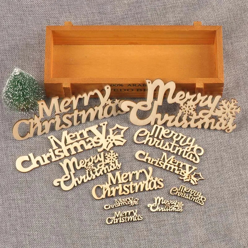 2-30pcs Natural Wooden "Merry Christmas" Pendant DIY Crafts Handmade Hanging Ornaments Party Home Wood Creative Fonts Xmas Decor