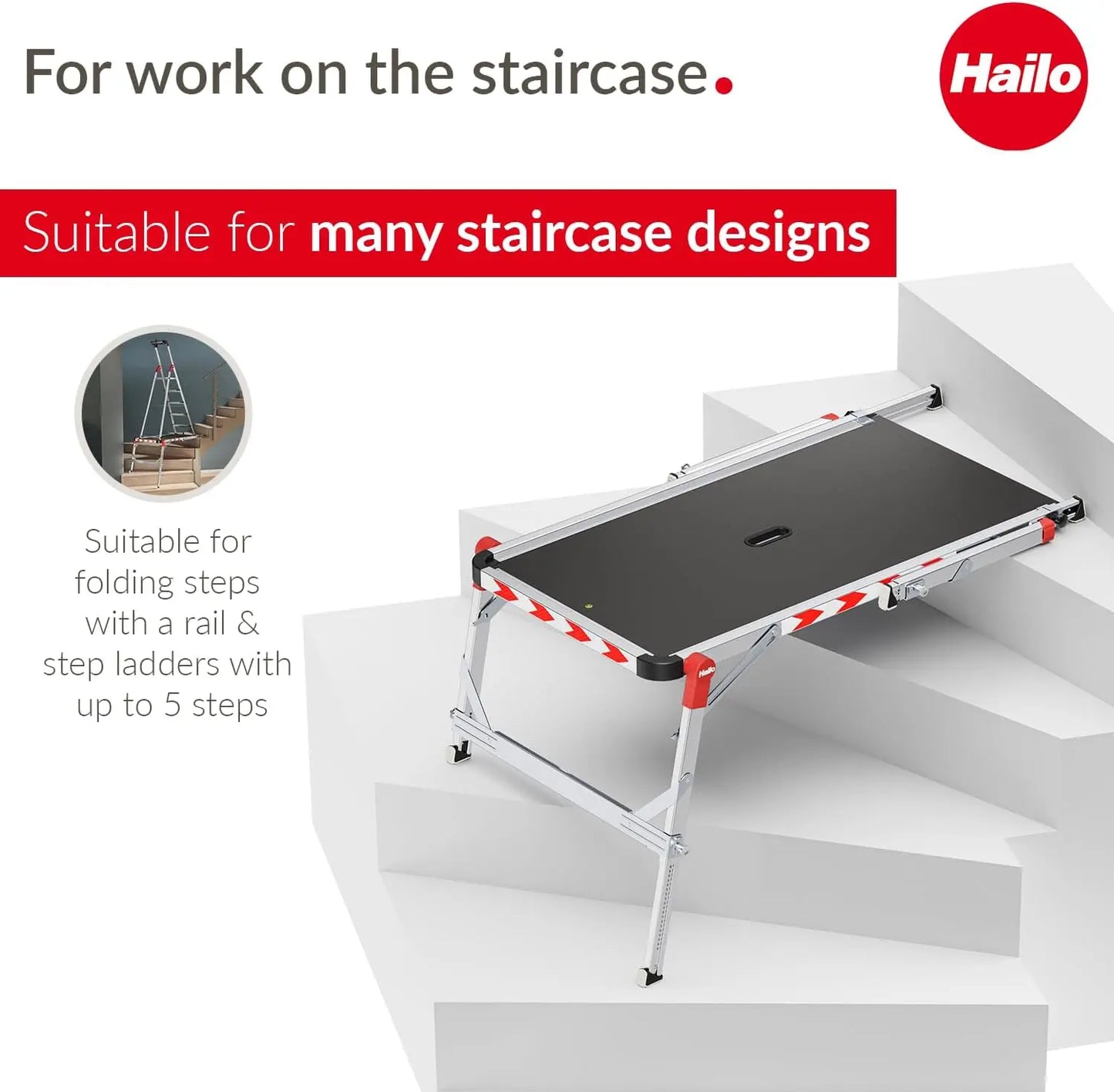 Work & Staircase Platform  Length and Height-Adjustable Telescopic Rails and feet  Integrated Bubble Level| for use