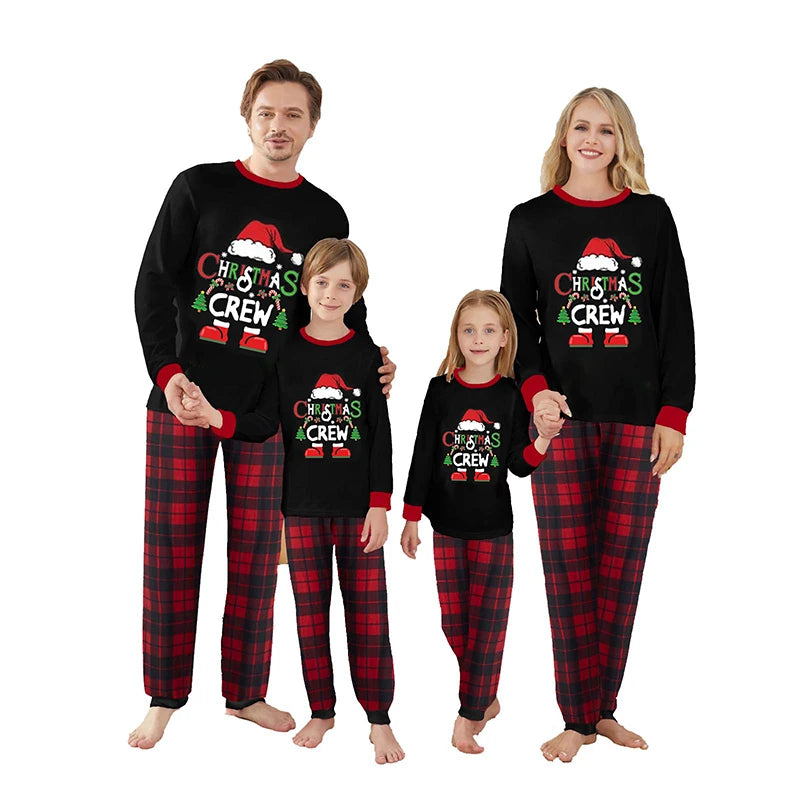 2024 Christmas Family Pajama Set Xmas Pjs Cute Printed Top + Plaid Pants, Festive Matching Sleepwear for the Whole Family