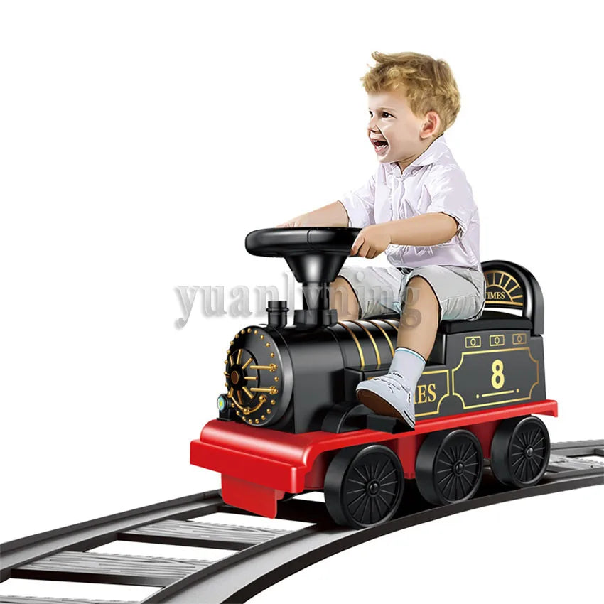 Child Electric Train Kids Riding Toy With Train Rail Car Sets Classical Model Baby Walker Stroller For Children's Christmas Gift