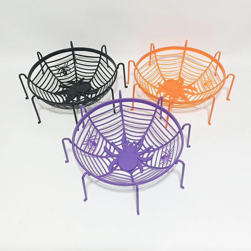 Halloween Candy Basket Black Orange Spider Web Bowl Biscuit Packaging Basket Fruit Plate Trick Or Treat Decoration Halloween