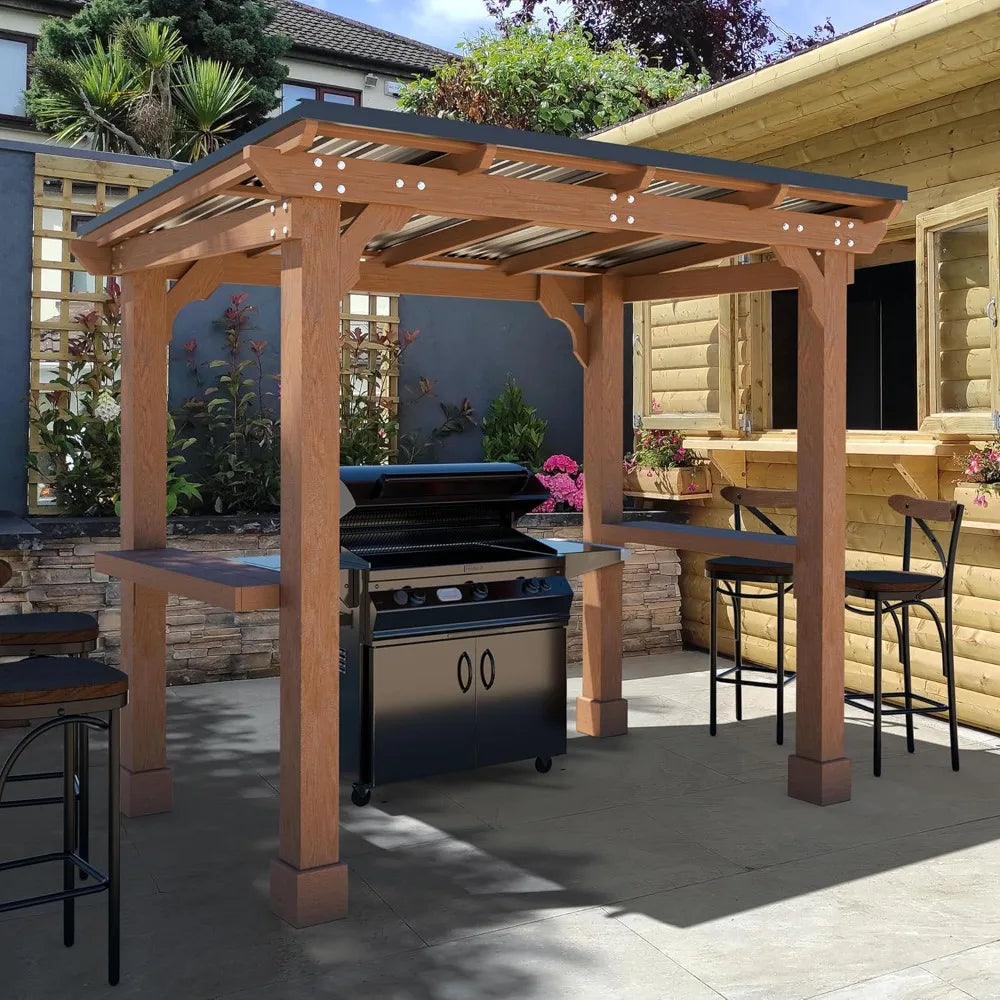 8’x5’ Grill Gazebo,  Rainwater Drainage, Wood Frame, BBQ Gazebos for Barbecue, Backyard, Garden, Outdoor Patio Gazebo