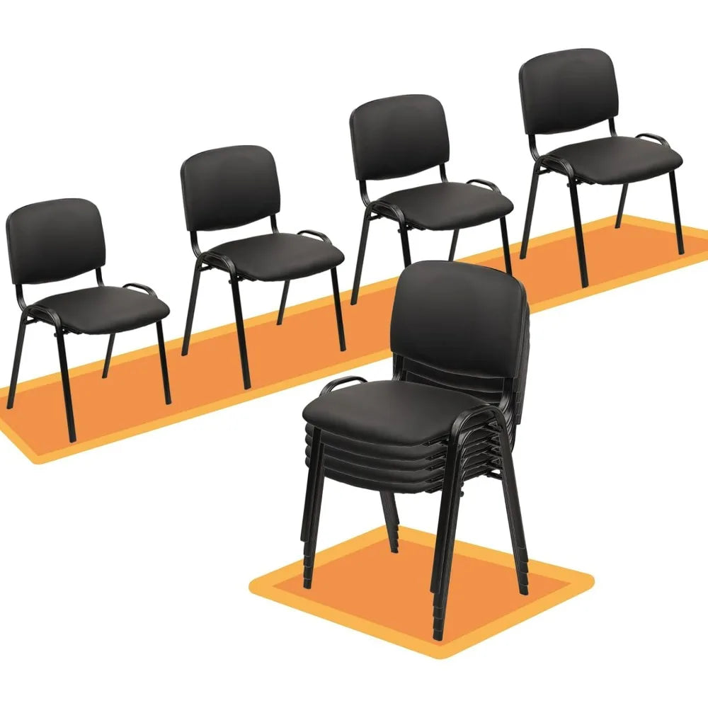 Stacking Conference Room Chairs No Wheels, PU Leather Waiting Room Chair Armless Stackable Office Guest Chair with Metal Frames