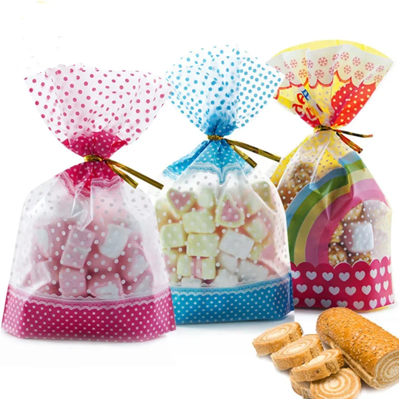 50pcs 16*24cm Plastic Bag For Sweets Cookie Wrapping Anniversaire Wedding Christmas Gift Bag Navidad Decorations Bag