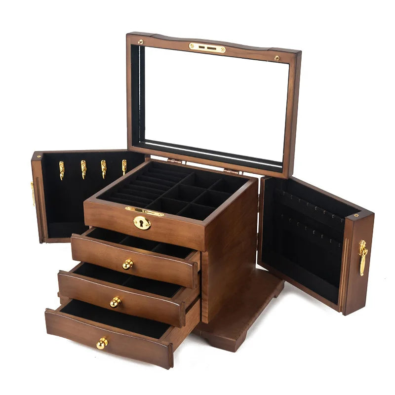 Wood Jewelry Box Big Size Ring Necklace Earrings Jewelry Box Organizer Drawer Bracelet Display Stand Women Accessories Storage