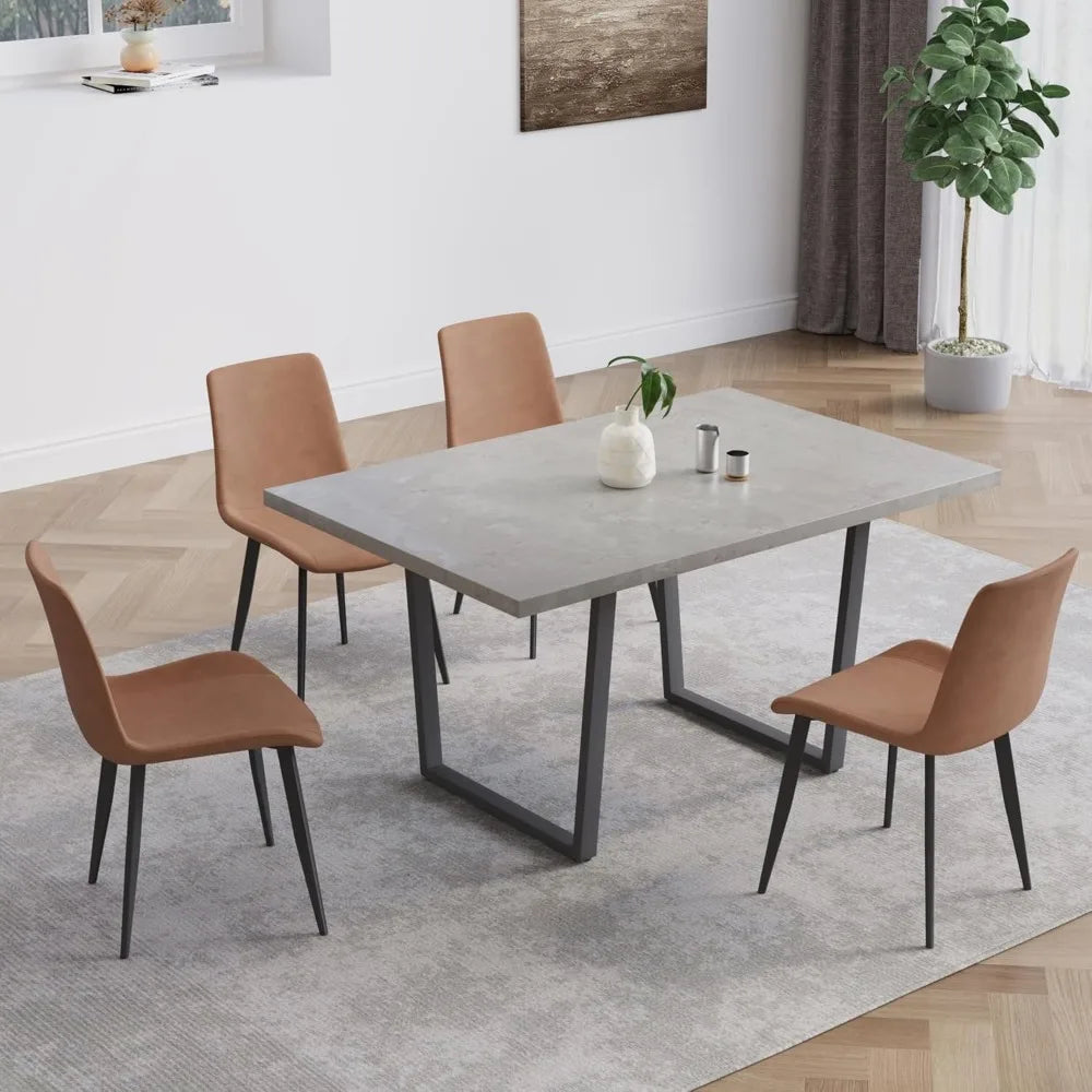 42.9 Inch Modern Kitchen Dining Table and Leather Dining Chairs for Kitchen Dining Room (Table + 4 Brown Chairs) Desk Chair Home