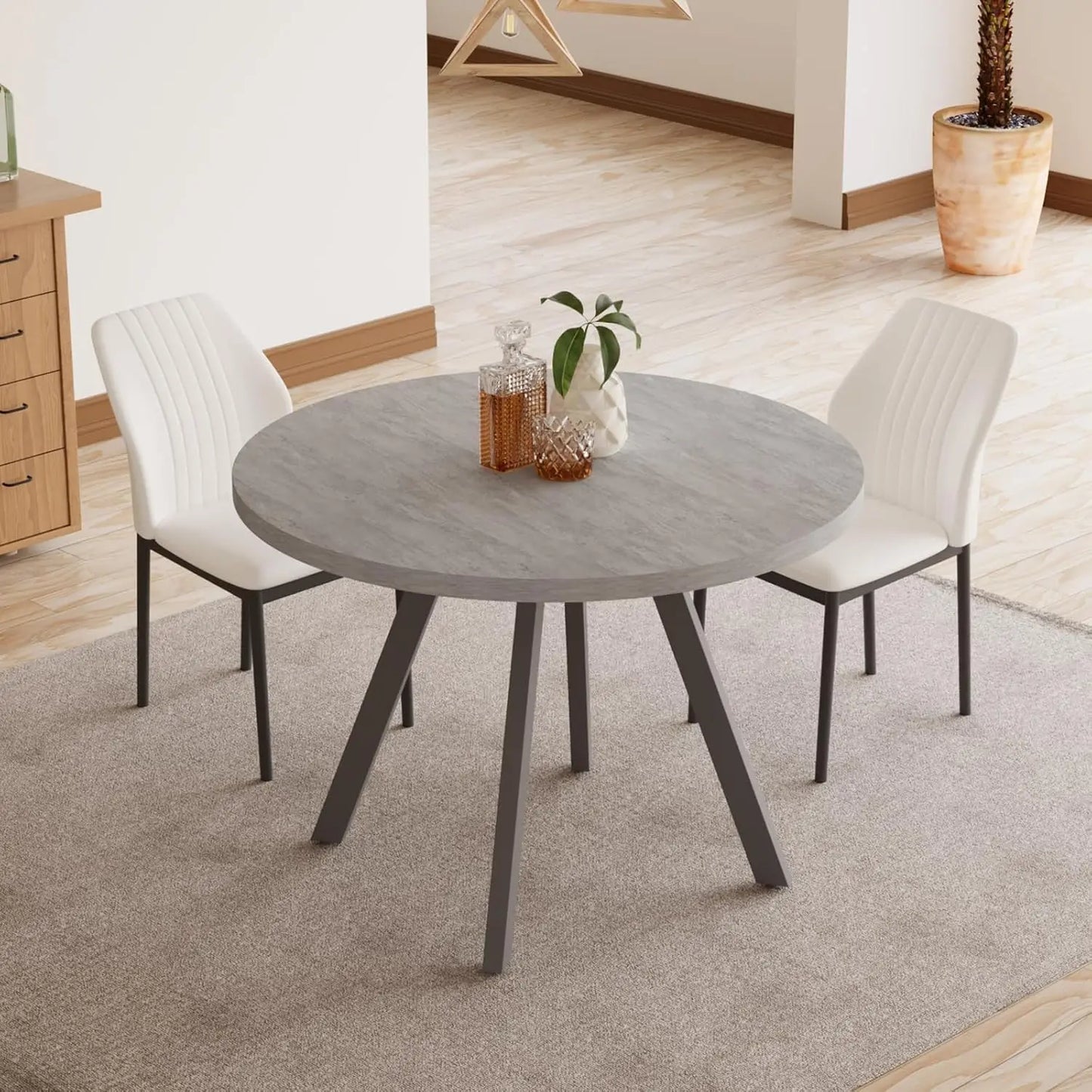 Round Dining Table Set for 4, Modern Casual Coffee Table Set for Kitchen, Living Room, Apartment, Space Saving