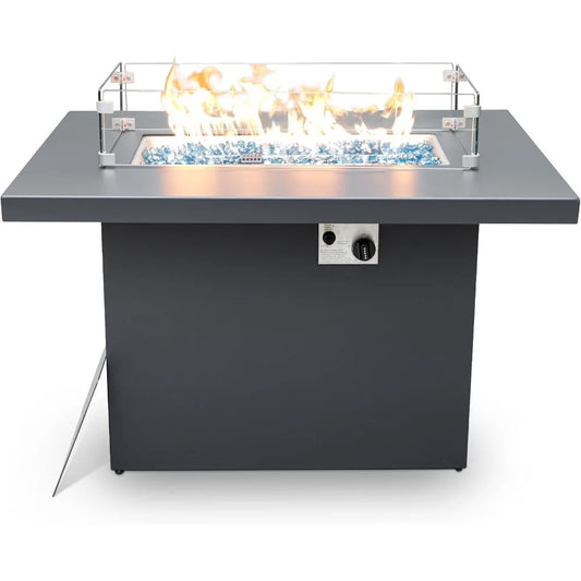 43" Patio Outdoor Propane Fire Pit Table with Waterproof Cover 55,000 BTU Auto-Ignition Gas Fires Pits Tables, Outdoor Fire Pit