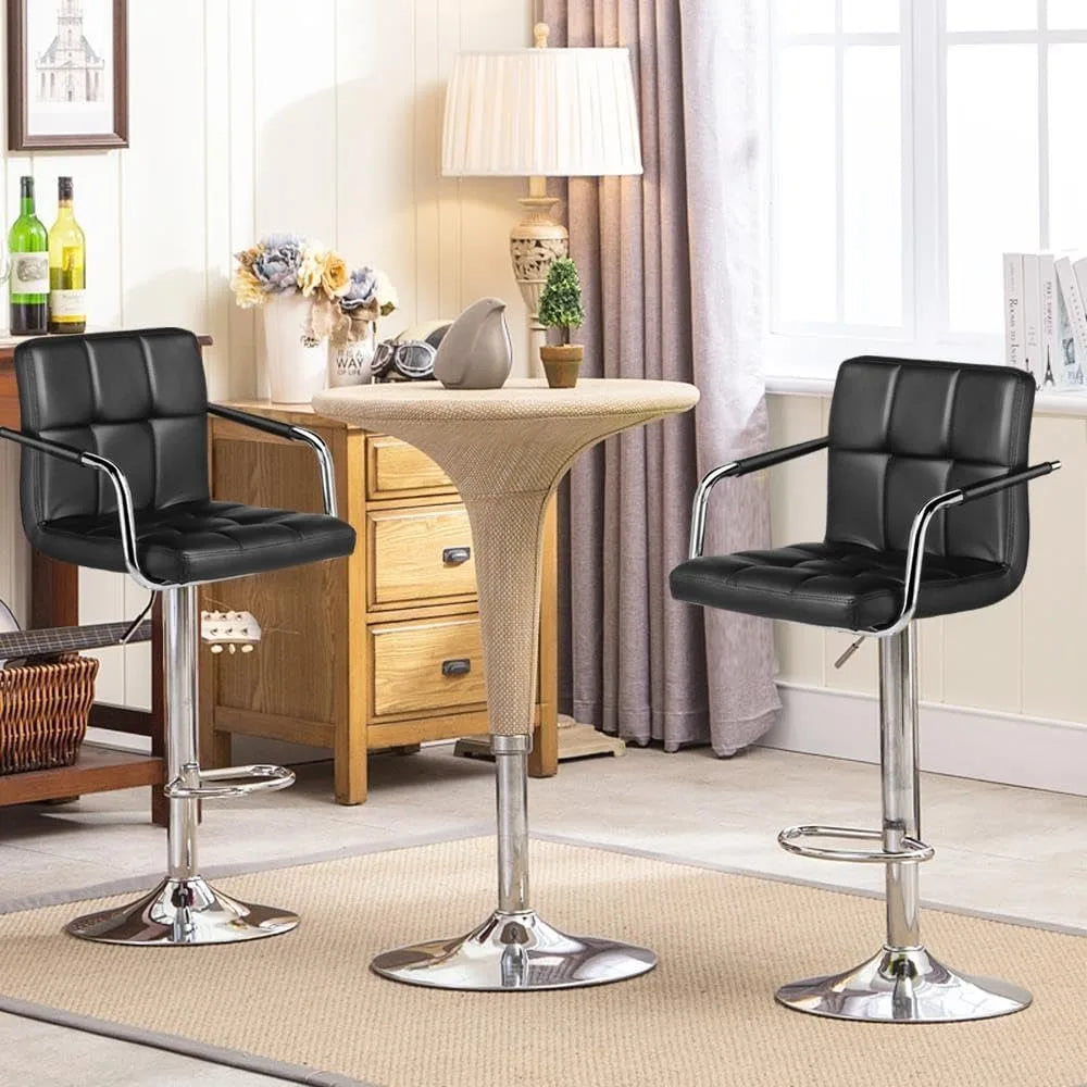 4pcs Adjustable  Kitchen Counter Barstools Bar/Counter Height Stool Chairs PU Leather Hydraulic Swivel Dining Chair with Armrest