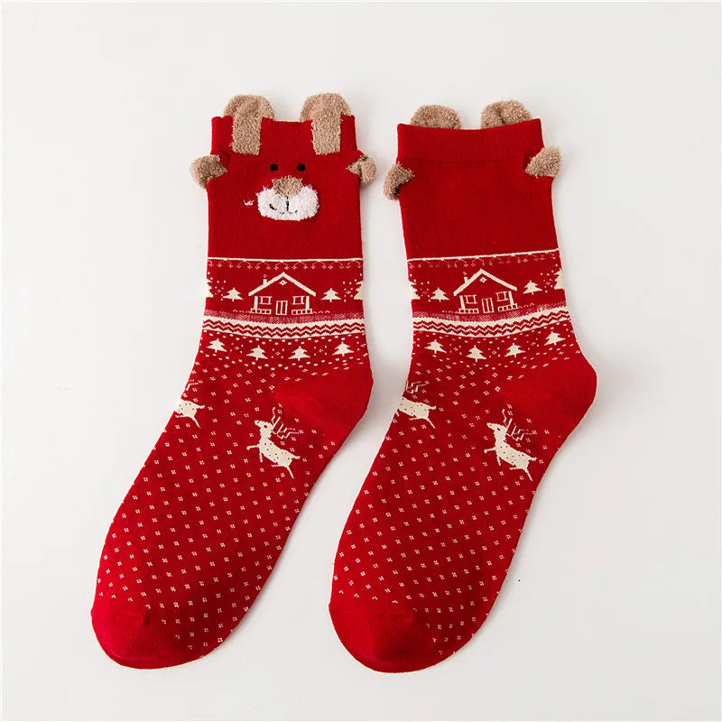 6/12 Pairs Of Autumn/Winter Christmas Socks Santa Claus Gift Snowflake Elk Cute Cartoon Christmas Ladies Middle Socks