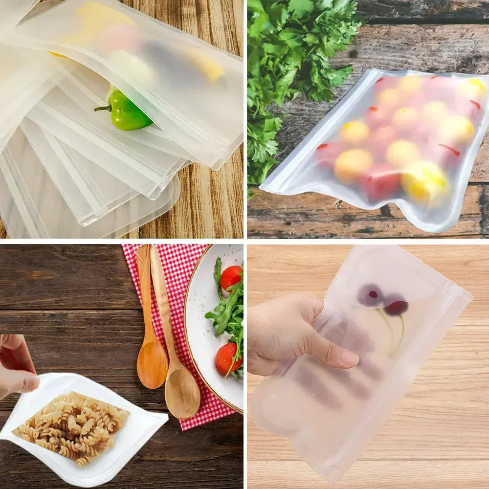 Thickened PEVA Food Bag Reusable Freezer Bag Food Storage Bags Ziplock Leakproof Fresh Snack Bag Food Grade Lunch Bag for Fridge