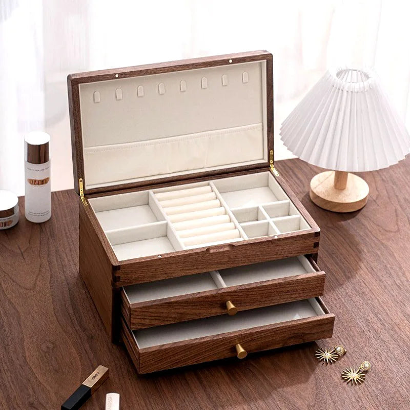 Wooden Jewelry Box Three Layers Multi Functional Jewelry Storage Box Luxury Exquisite Display Rack Gifts Packaging Supplies