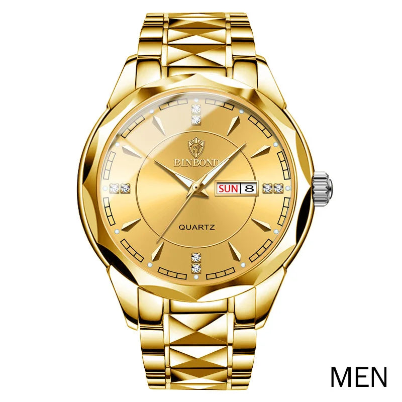 Women Business Casual Fashion Waterproof Full Steel Quartz Watches for Female Sports Date Week Clock Ladies Gold