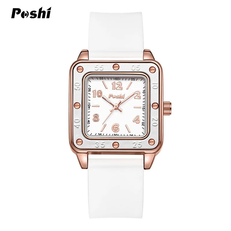 POSHI New Watch for Women Fashion Casual Quartz Wristwatches Silicone Strap Green Dial Women's Business Watches Montre Femme