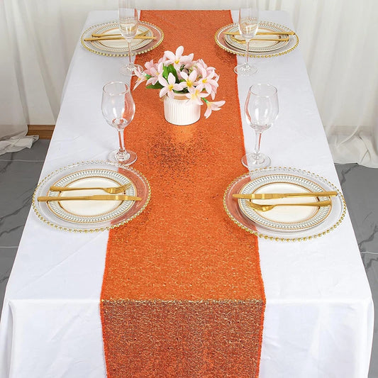 Orange Sequin Table Runner for Weddings Decoration Bridal Baby Shower Birthday Parties Christmas Thanksgiving Halloween Supplies