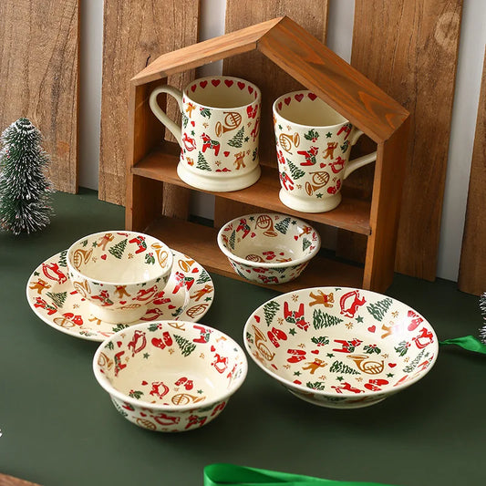 Christmas Ceramic Tableware Set Nordic Retro Style Mug Water Cup High Beauty Home Restaurant Breakfast Bowl and Plate