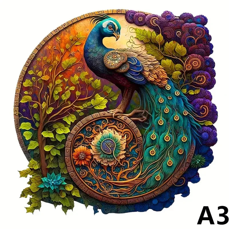 Adult Animal Wooden Puzzle Round Peacock and Bird Wooden Puzzle Children's Puzzle Toy Festival Gift Fox Shape Jigsaw Puzzles