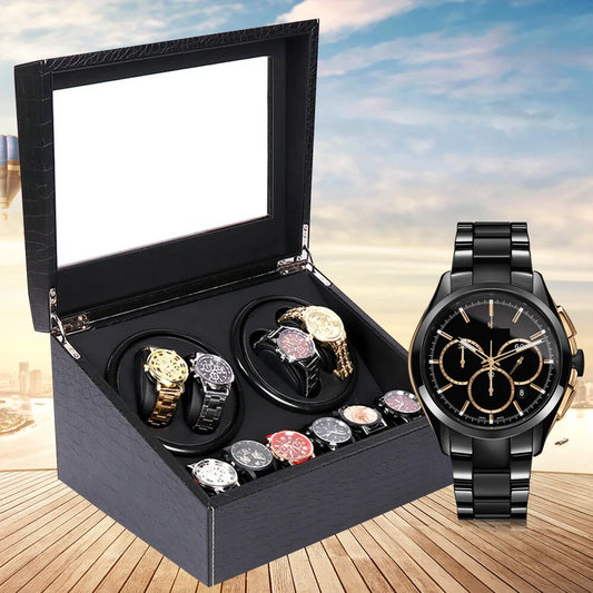 4+6 Hot Sale Black High Quality Watch Winder Automatic Watch Display Box Luxury Storage Box Put Down 10 Watch For Men & Women