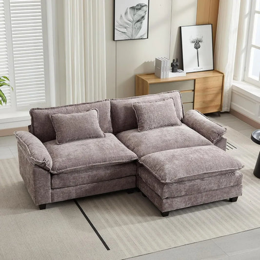 Sectional Sofa Comfy Cloud Couch for Living Room With Pillows Modern Chenille Sofa Sleeper Deep Couches With Ottoman (Light Grey