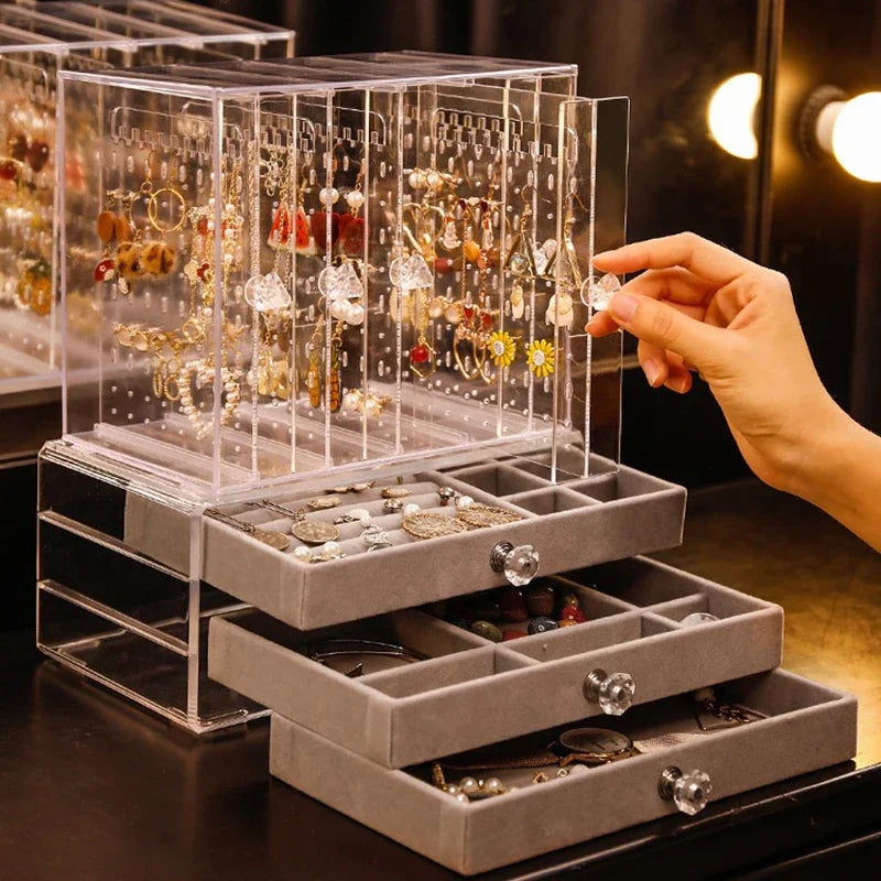 Luxury Jewelry Boxes Organizer Hanging Earrings Rack Transparent Acrylic Display Case Necklace Display Case Storage Box 3 Layers