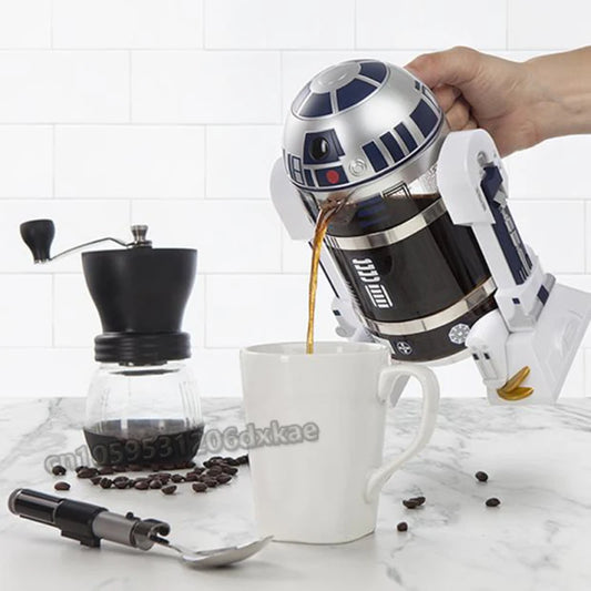 960ml Moka Hand Coffee Maker R2-d2 Cartoon Star Wars Robot Office Home Manual Thermal Stainless Steel Pressing Mini Coffee Pot