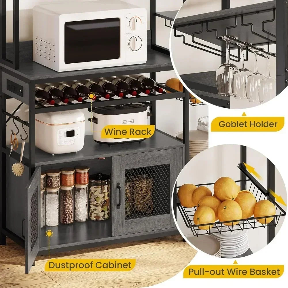 Kitchen Microwave Stand, Bakers Rack with Power Outlet,Waterproof,Durable,Heavy Duty,Ample Storage Space,modern Kitchen Cabinet