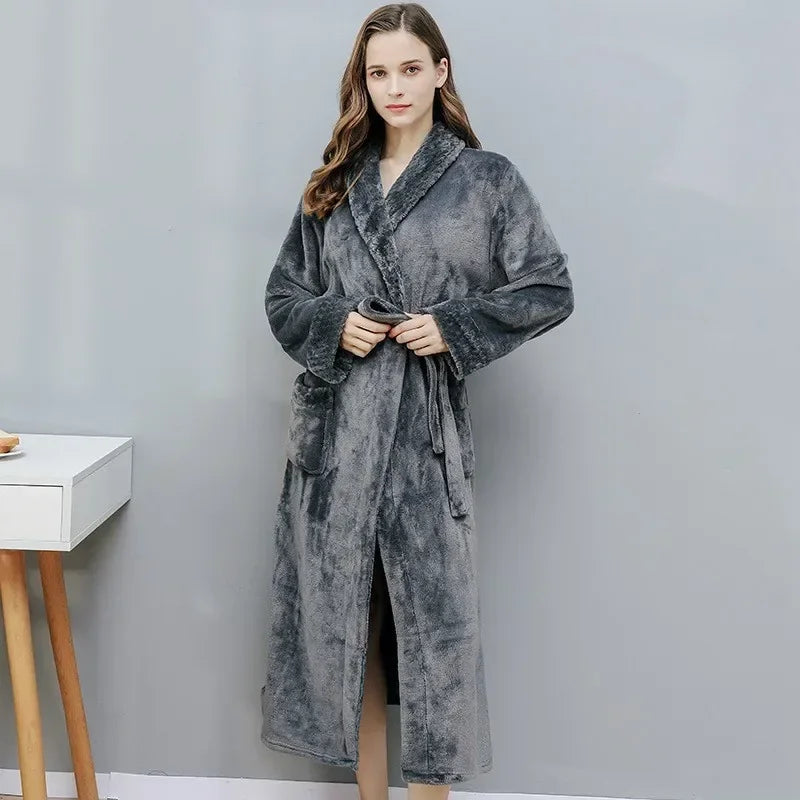 Female Autumn and Winter Warm Long Coral Velvet Thick Couple Bath Bathrobes Men Women Pajamas Shower Robe Bath Towels For Adults