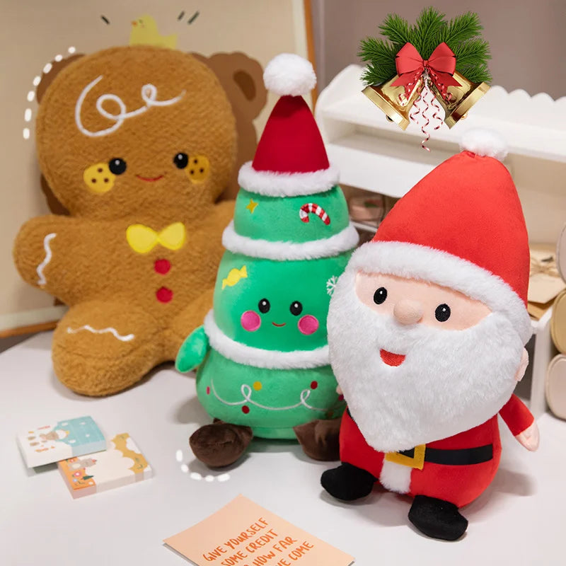 Kawaii Cartoon Christmas Series Plush Doll Pillow Gingerbread Man Christmas Tree Santa Claus Plush Toy Home Holiday Decoration