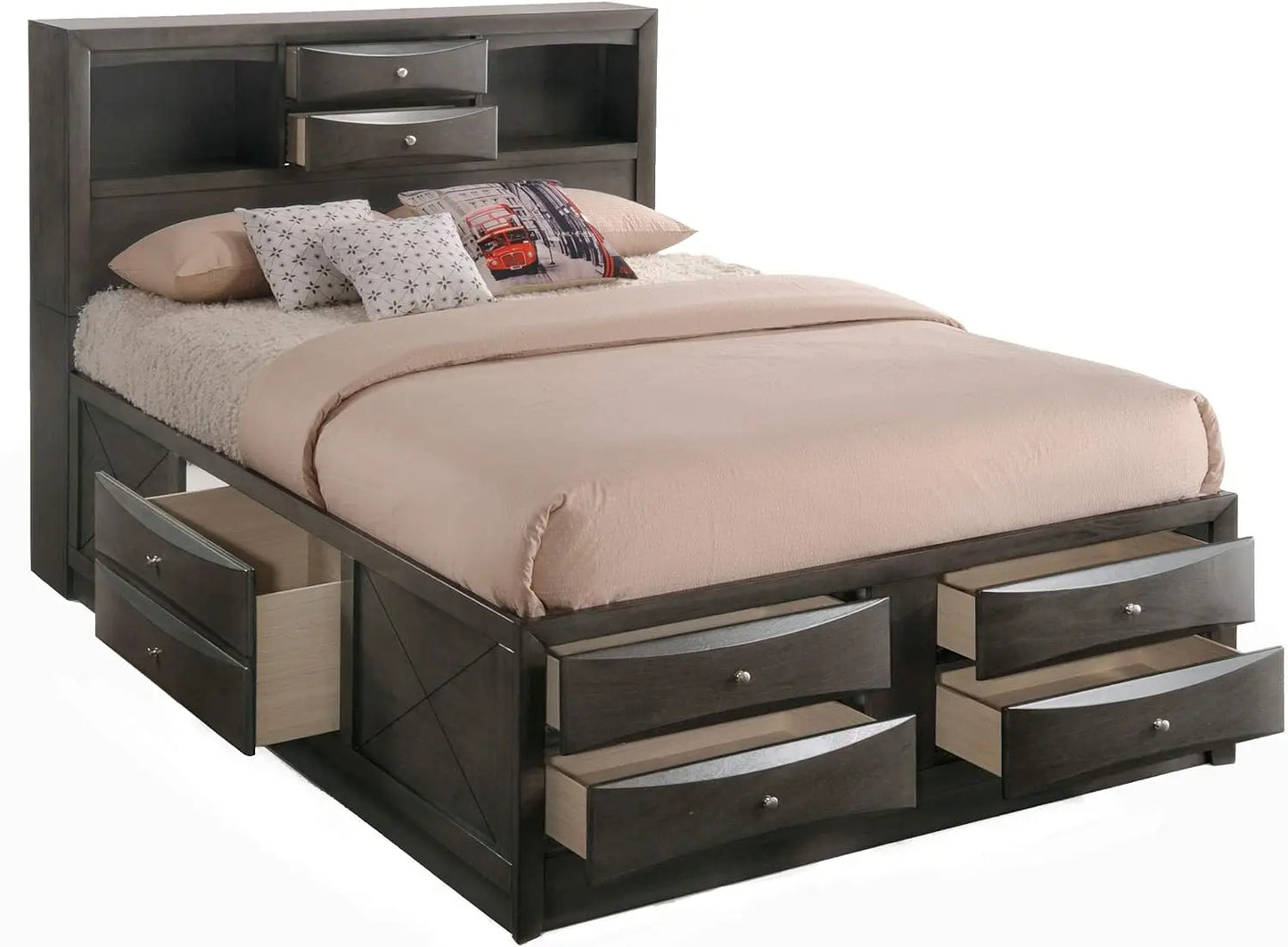 Full Bed with Storage, Solid Wood Full Size Bed Frame with Headboard Suitable for bedrooms, free shipping