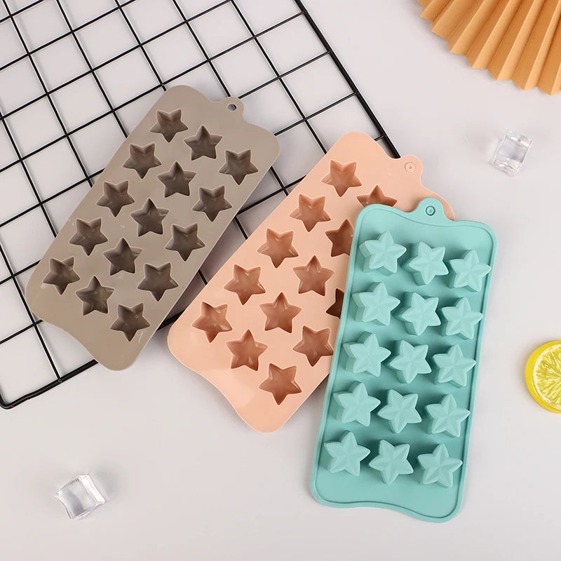 15 Cavity Five-Pointed Star Silicone Chocolate Mold Jelly Fudge Christmas Candy DIY Mold Ice Cube Cake Decoration Baking Mold