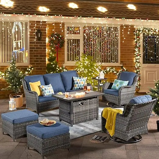 Patio Furniture Set, with Swivel Rocking Chairs,All Weather Wicker Outside Conversation Sets ,7 Pieces Outdoor Sofa Sets