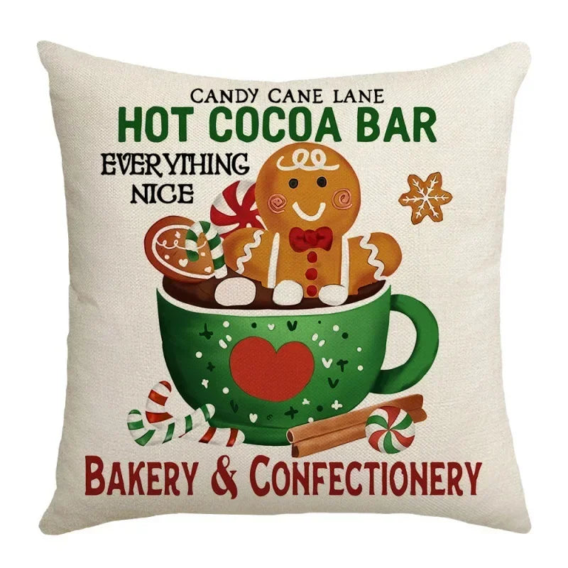 4PCS Cute Gingerbread Man Christmas Cushion Cover 45x45cm Linen Winter Christmas Decorations Pillow Covers For Chair Bed Sofa