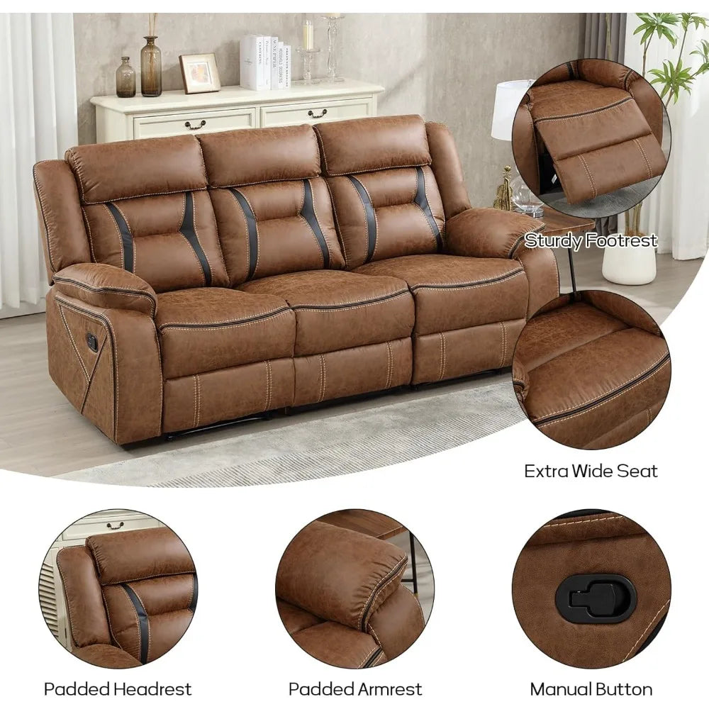 Faux Leather Recliner Sofa Furniture Set for Living Room, Recliner Chair, Manual Loveseat (Recliner+Loveseat+Sofa)