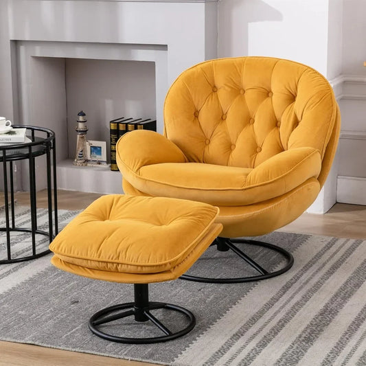 Velvet Swivel Accent Chair with Footrest, Comfy Armchair with 360 Degree Swiveling for Living Room, Bedroom