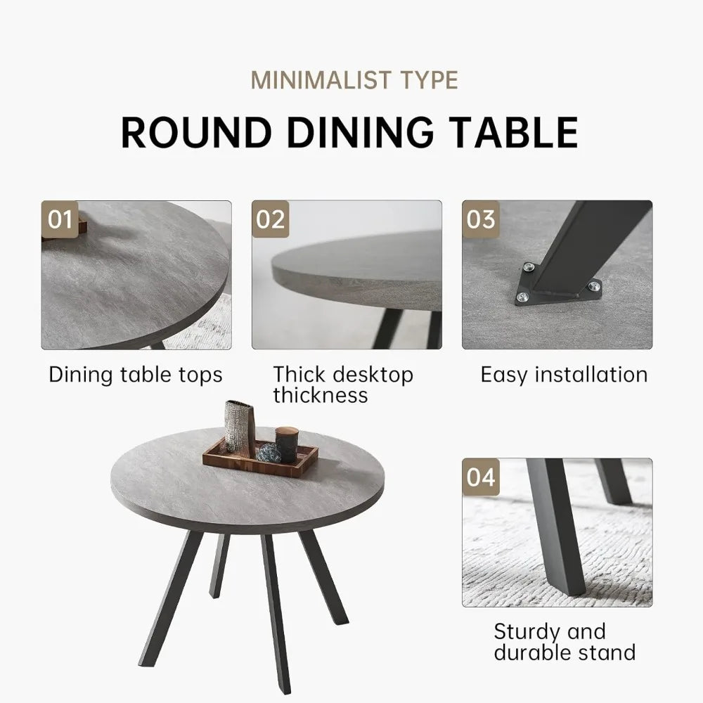 Round Dining Table Set for 4, Modern Casual Coffee Table Set for Kitchen, Living Room, Apartment, Space Saving