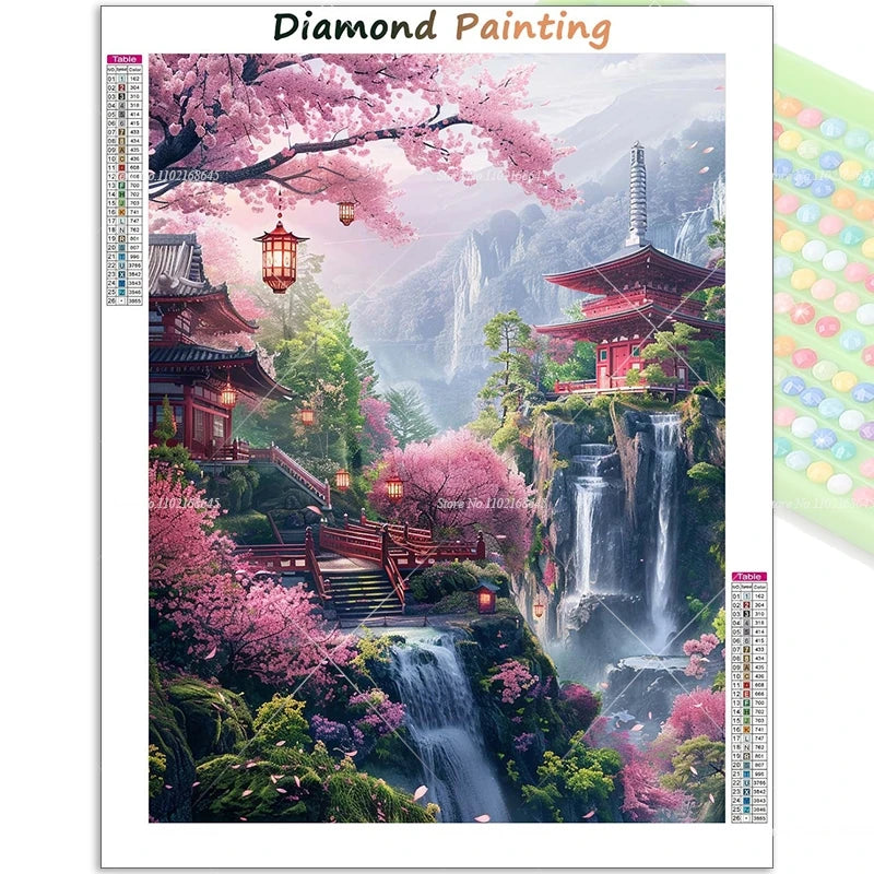 Serene Japanese Garden Crystal Diamond Painting Mount Fuj Full Rhinestones Embroidery Needlework Handmade Gift Art Wall Decor