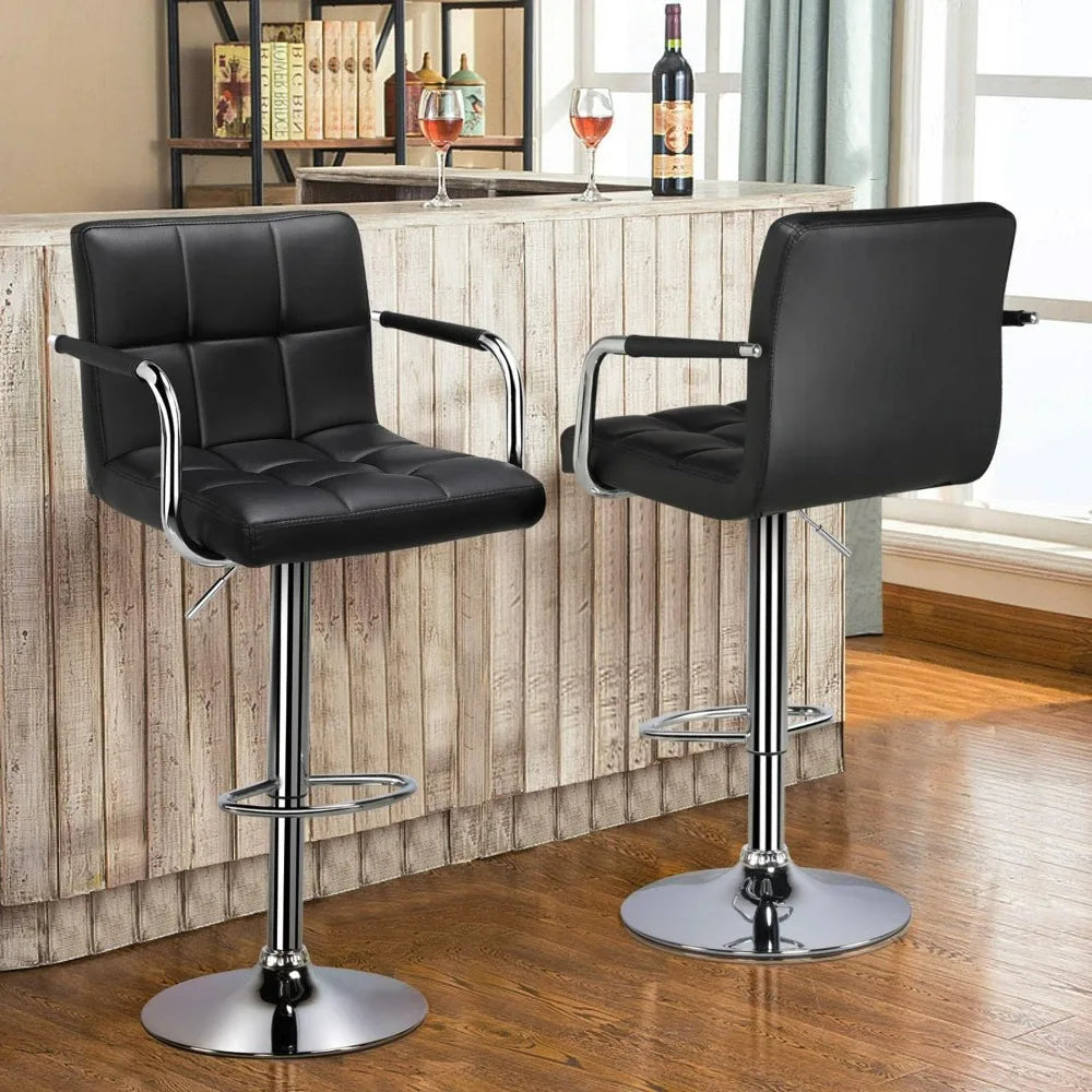 4pcs Adjustable  Kitchen Counter Barstools Bar/Counter Height Stool Chairs PU Leather Hydraulic Swivel Dining Chair with Armrest