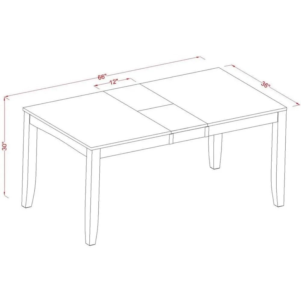 7 Piece Kitchen Table Set of a Rectangle Dining Table with Butterfly Leaf and 6 Linen Fabric Dining Room Chairs, 36x66 Inch