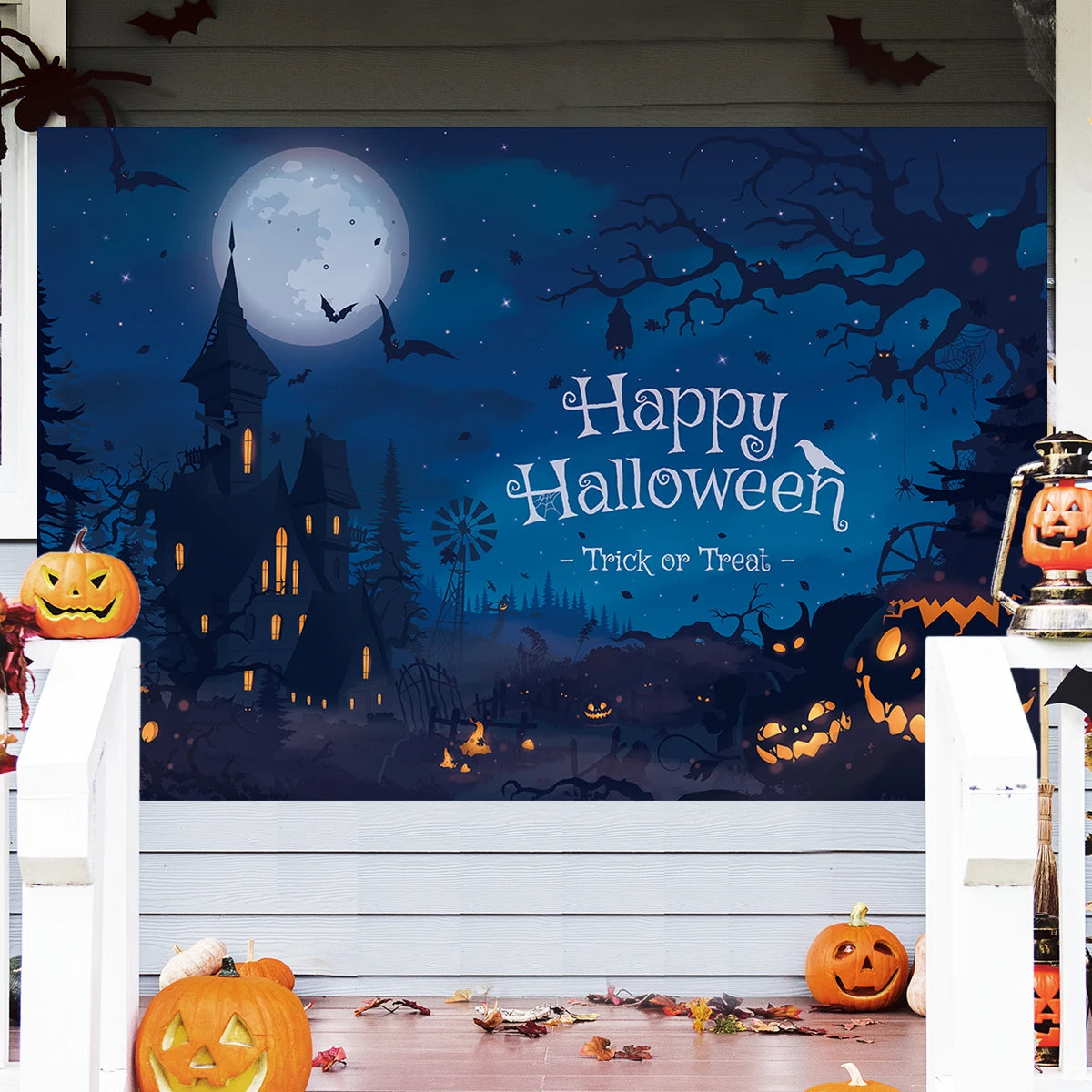 Halloween Decoration Horror Backdrop Banner Party Outdoor Background Skeleton Pumpkin Curtain Home Decor Photography Props